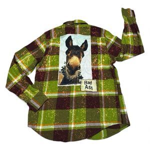 Angry Minnow Flannel Co. Funky Green Splatter Shirt Men’s M BAD A** Donkey
